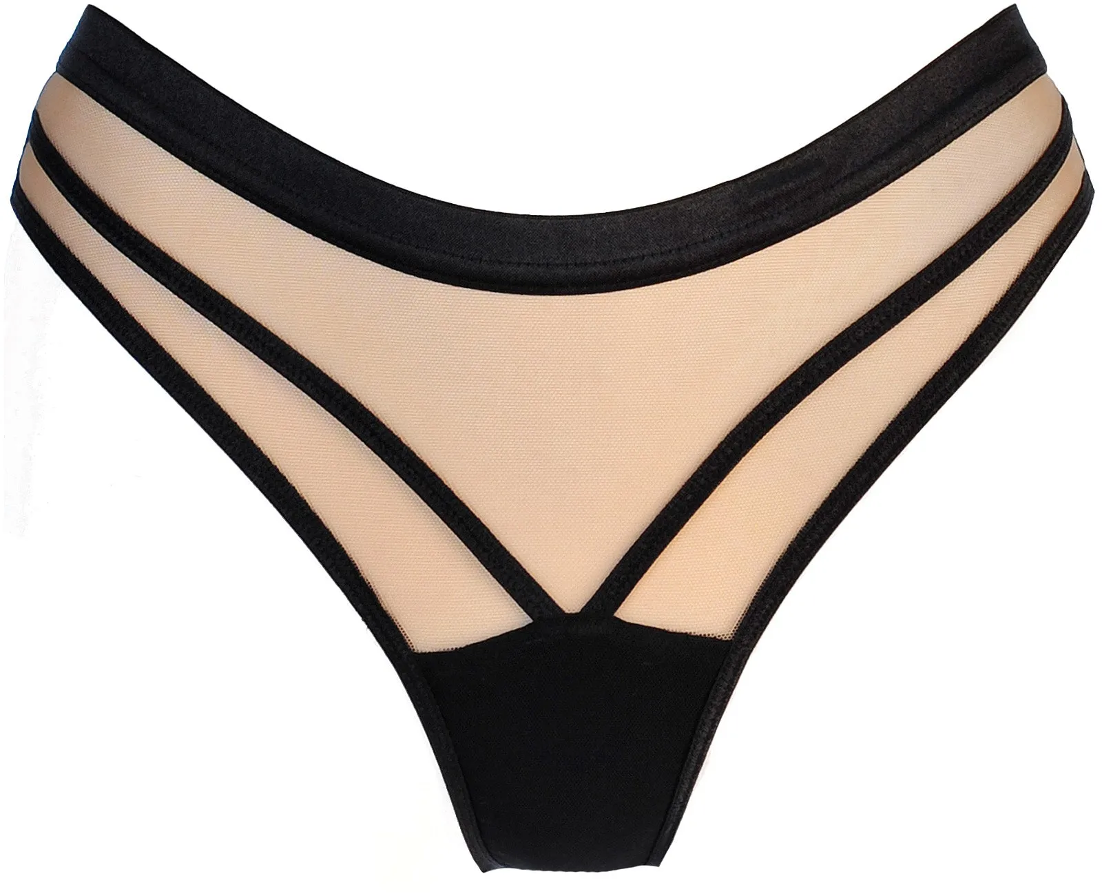 Axami 11075 Sheer Stripe Brazilian Thong On the Clouds Nude/Black