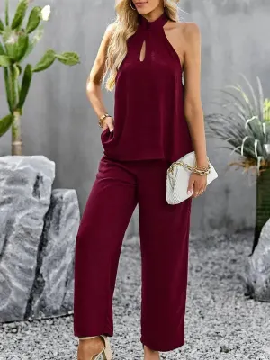 Elegant Women Casual Halterneck Two-Piece Pants Set