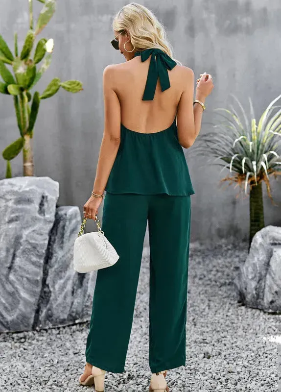 Elegant Women Casual Halterneck Two-Piece Pants Set
