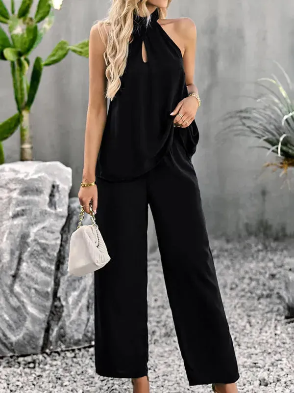 Elegant Women Casual Halterneck Two-Piece Pants Set