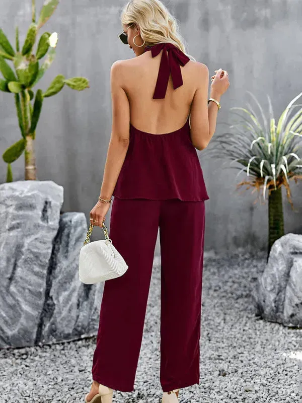 Elegant Women Casual Halterneck Two-Piece Pants Set