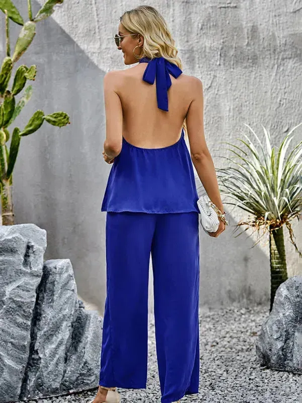 Elegant Women Casual Halterneck Two-Piece Pants Set