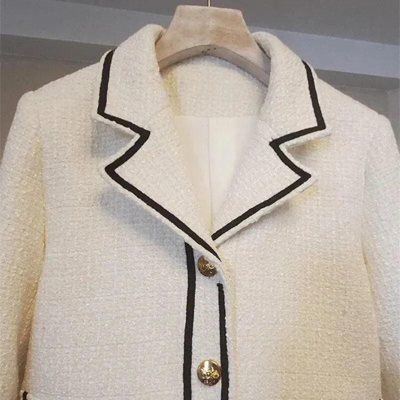 Flap Pocket Button Short Tweed Jacket Women