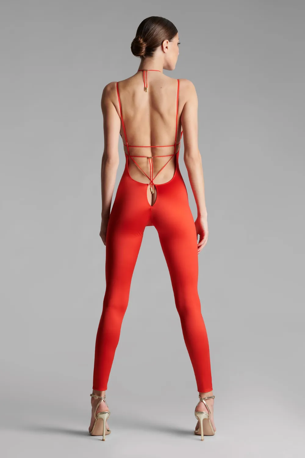 French Kiss Open Back Strap Jumpsuit Red