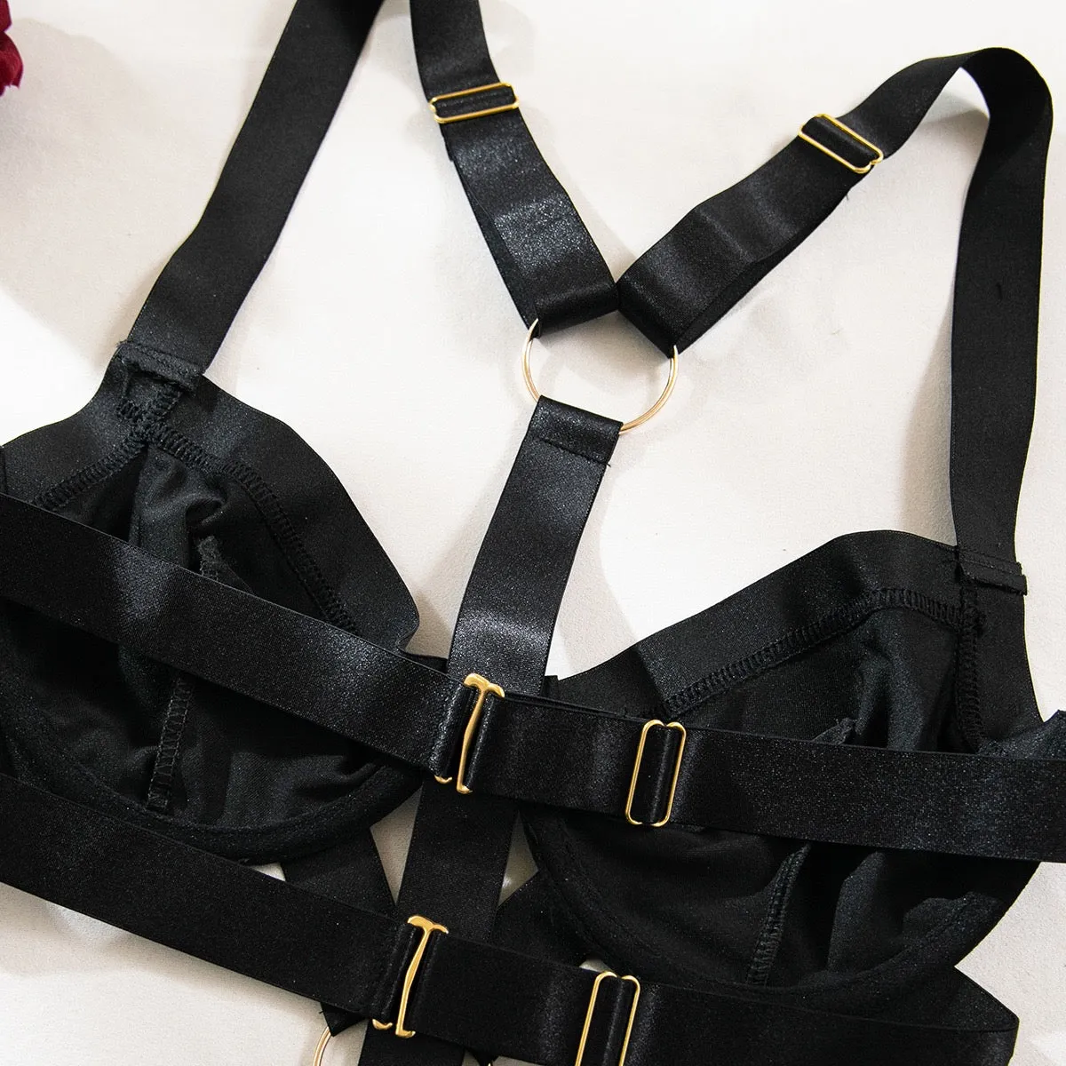 Lingerie Set for Women Sexy Strappy Lingerie Garter with Underwire Push Up Bra