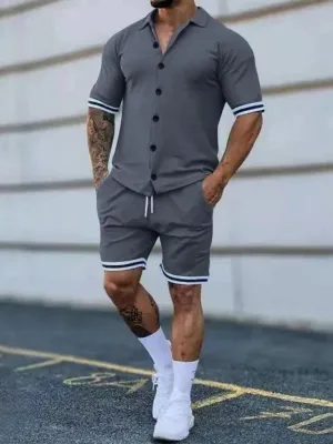 Men Minimalist Contrast Casual Shorts Set