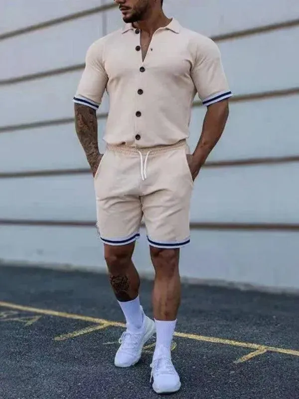 Men Minimalist Contrast Casual Shorts Set