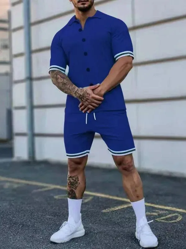 Men Minimalist Contrast Casual Shorts Set