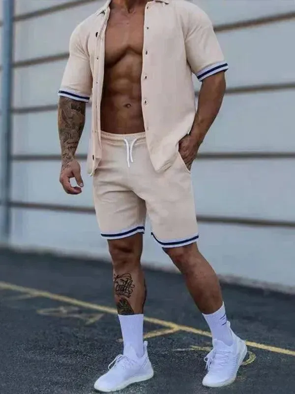 Men Minimalist Contrast Casual Shorts Set