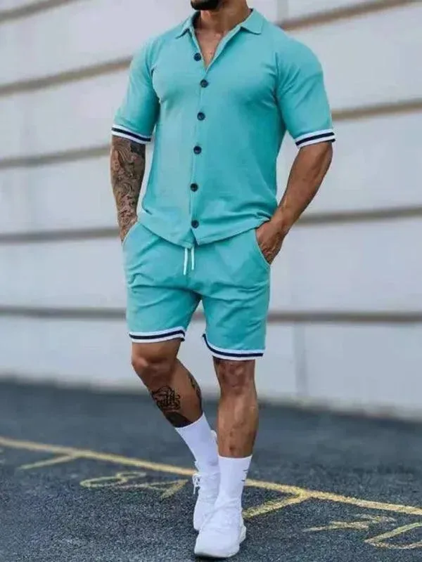 Men Minimalist Contrast Casual Shorts Set