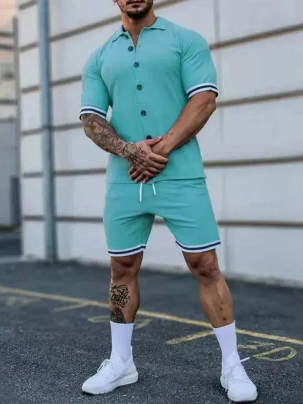 Men Minimalist Contrast Casual Shorts Set