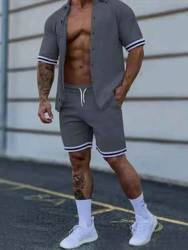 Men Minimalist Contrast Casual Shorts Set