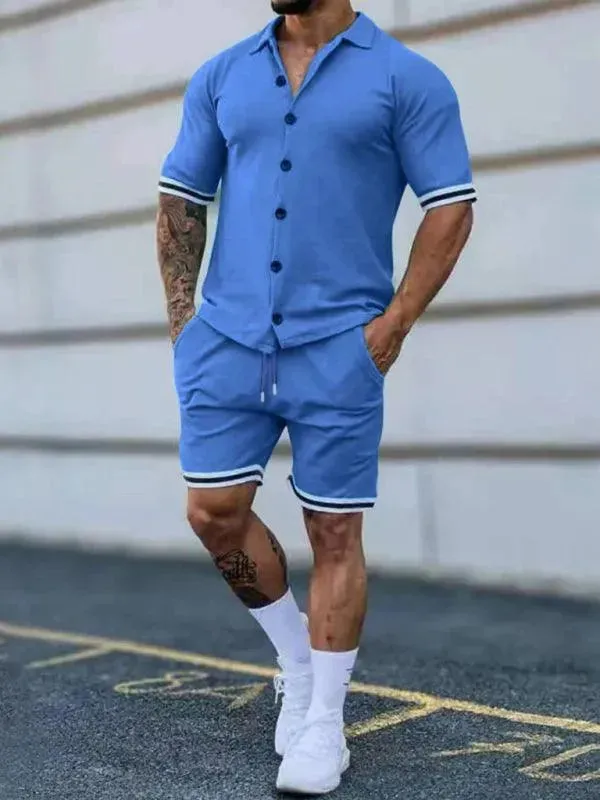 Men Minimalist Contrast Casual Shorts Set