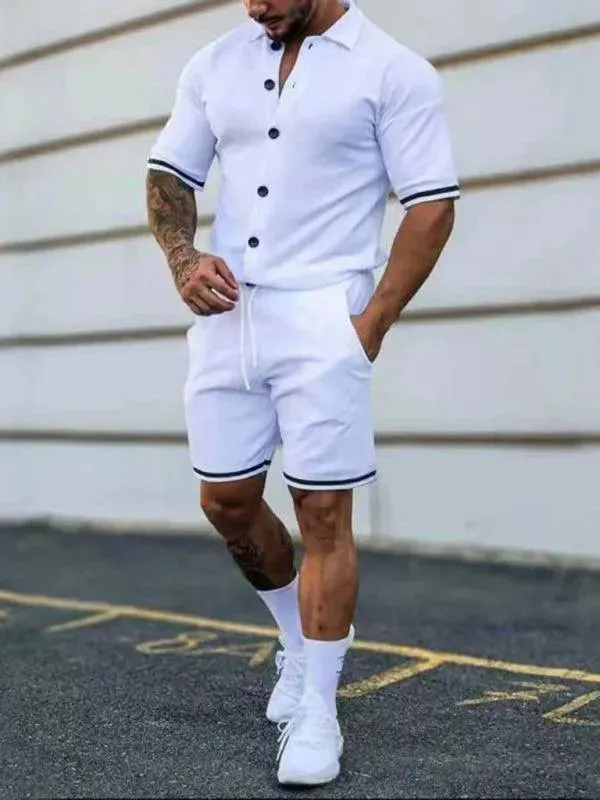 Men Minimalist Contrast Casual Shorts Set