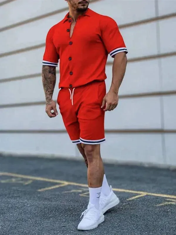 Men Minimalist Contrast Casual Shorts Set