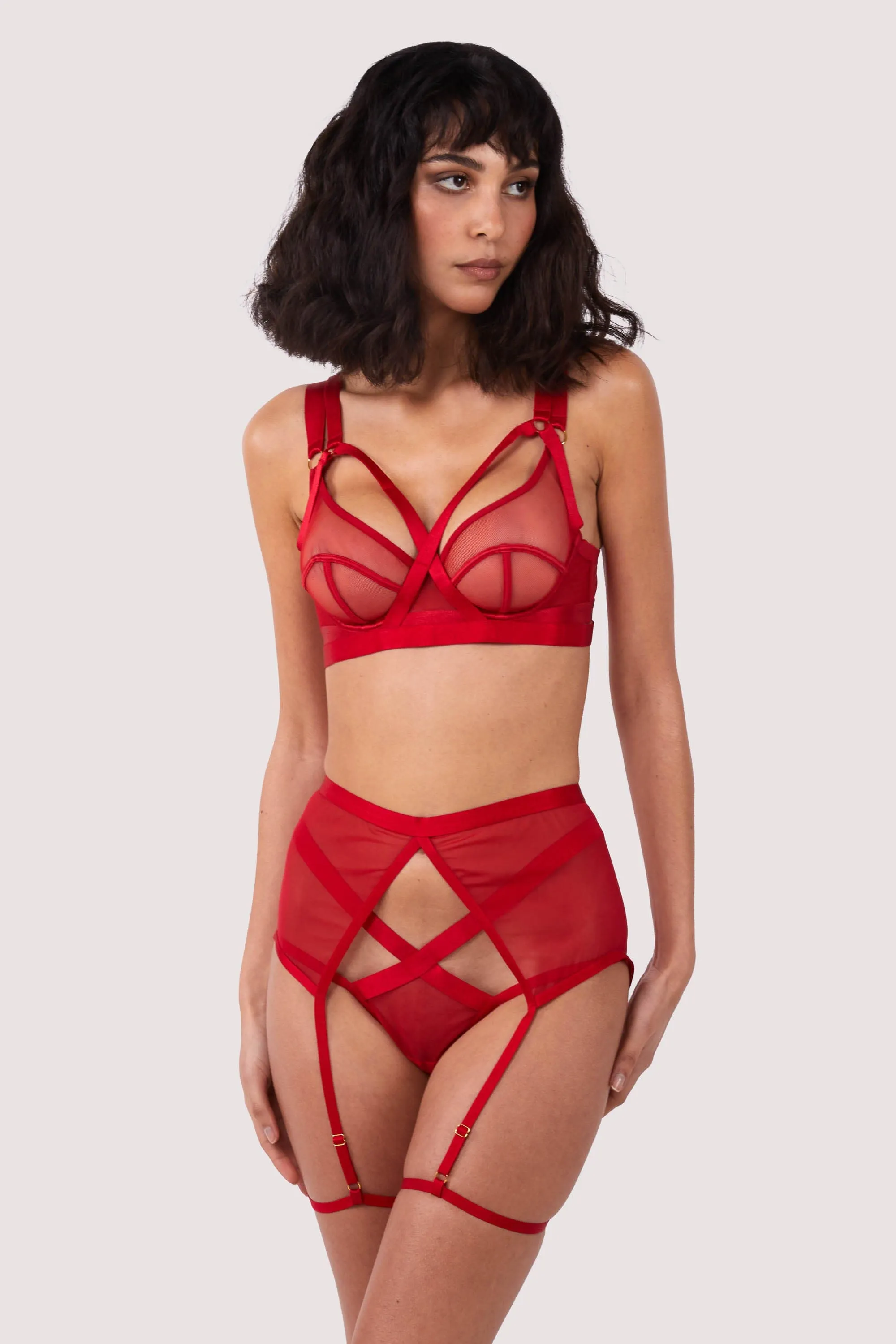 Mercury Red Mesh Harness Suspender