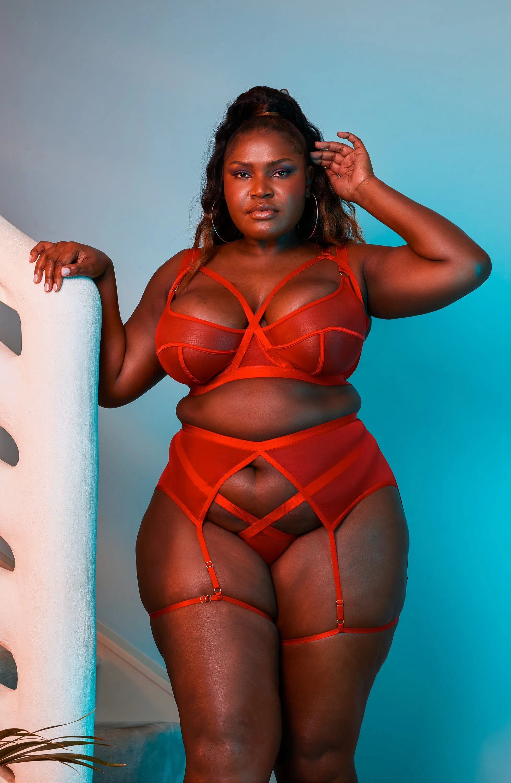 Mercury Red Mesh Harness Suspender