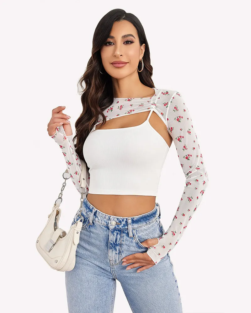 Mesh Crop Top with Cami Top Sets