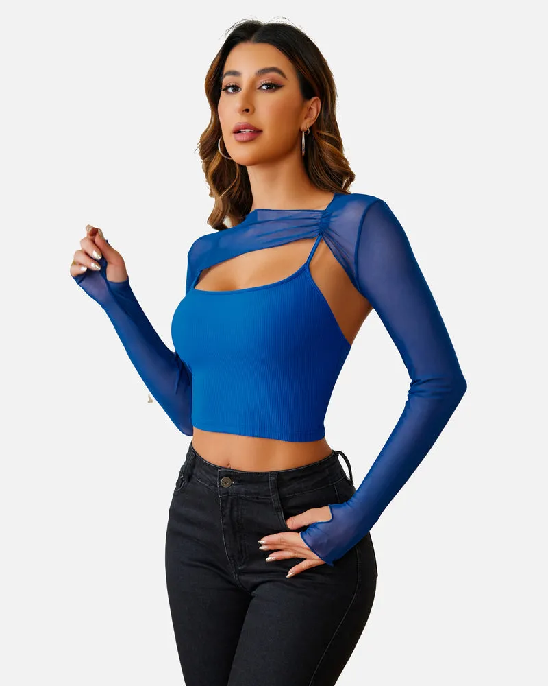 Mesh Crop Top with Cami Top Sets