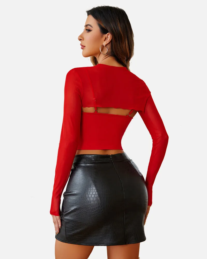 Mesh Crop Top with Cami Top Sets
