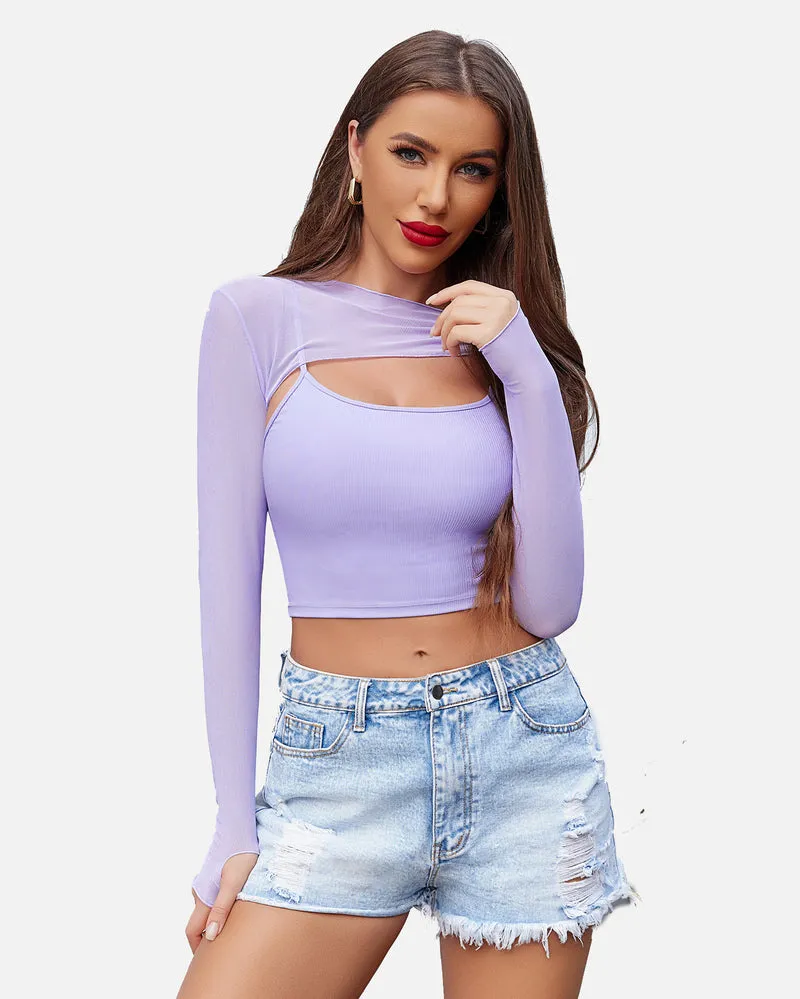 Mesh Crop Top with Cami Top Sets