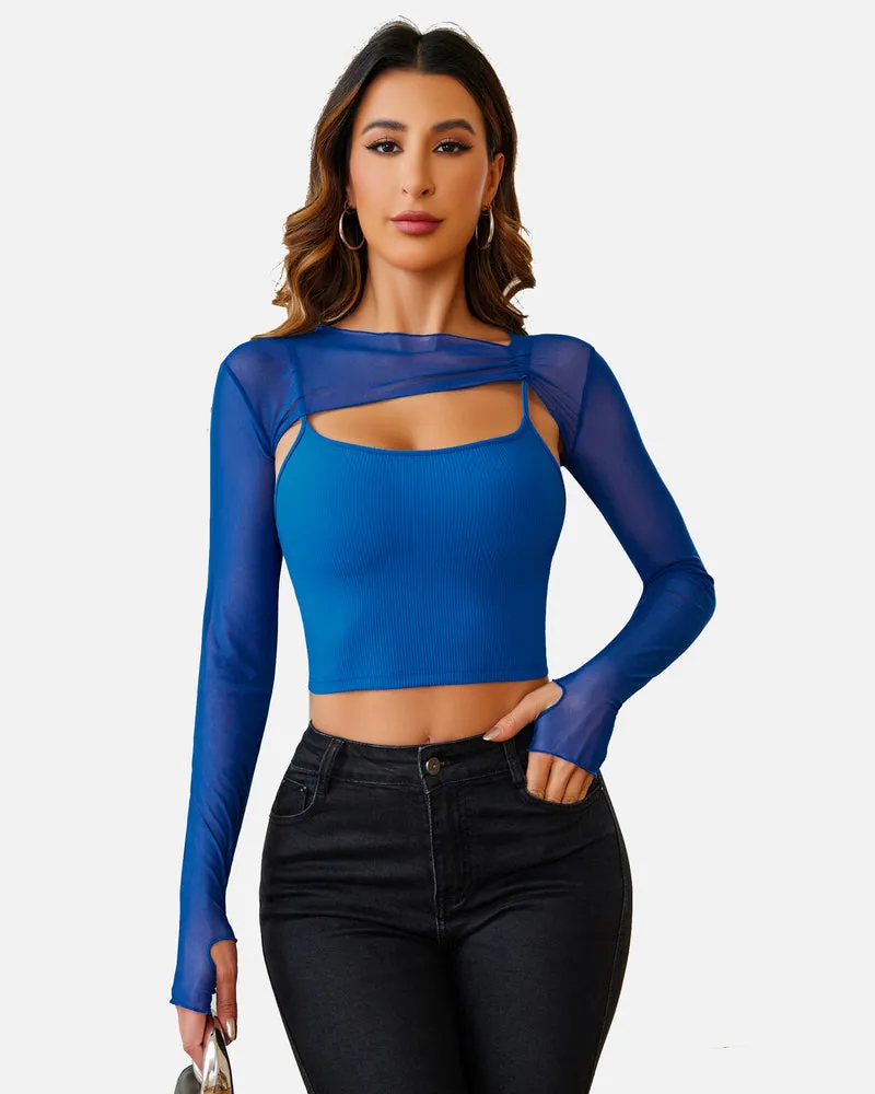 Mesh Crop Top with Cami Top Sets
