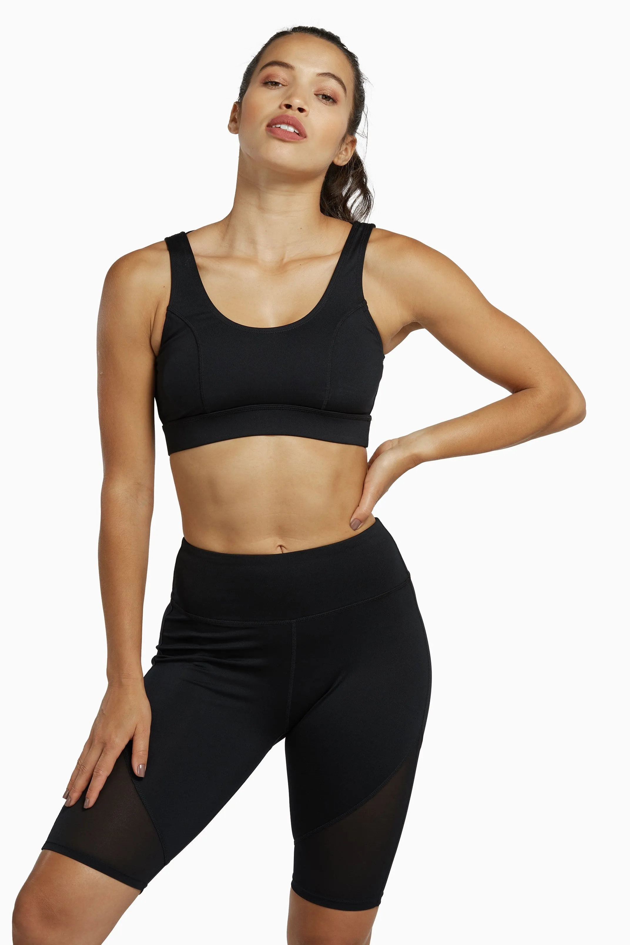 Mesh Panel High Neck Sports Bra