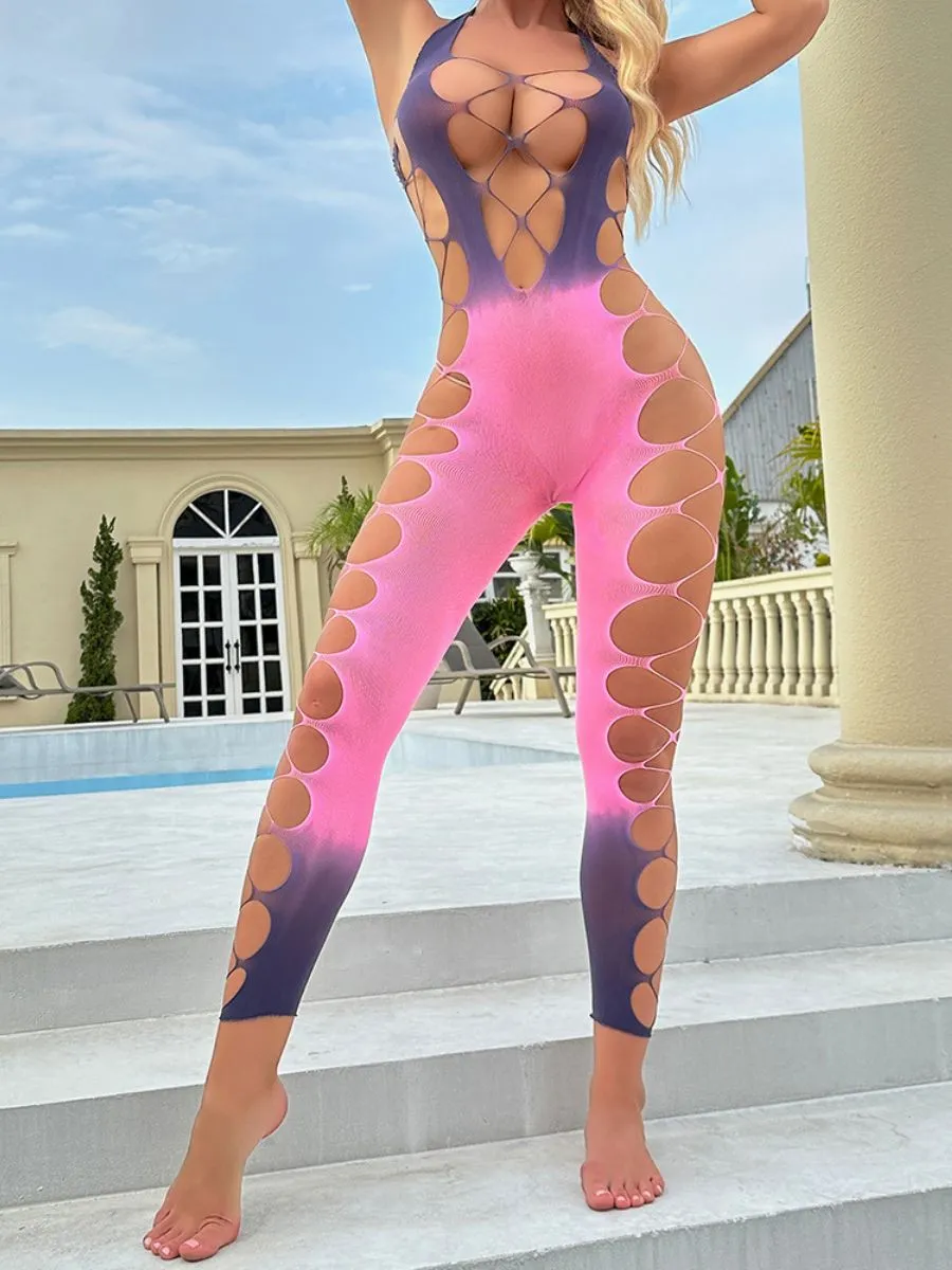 Ombre Cut-Out Fishnet Bodystocking
