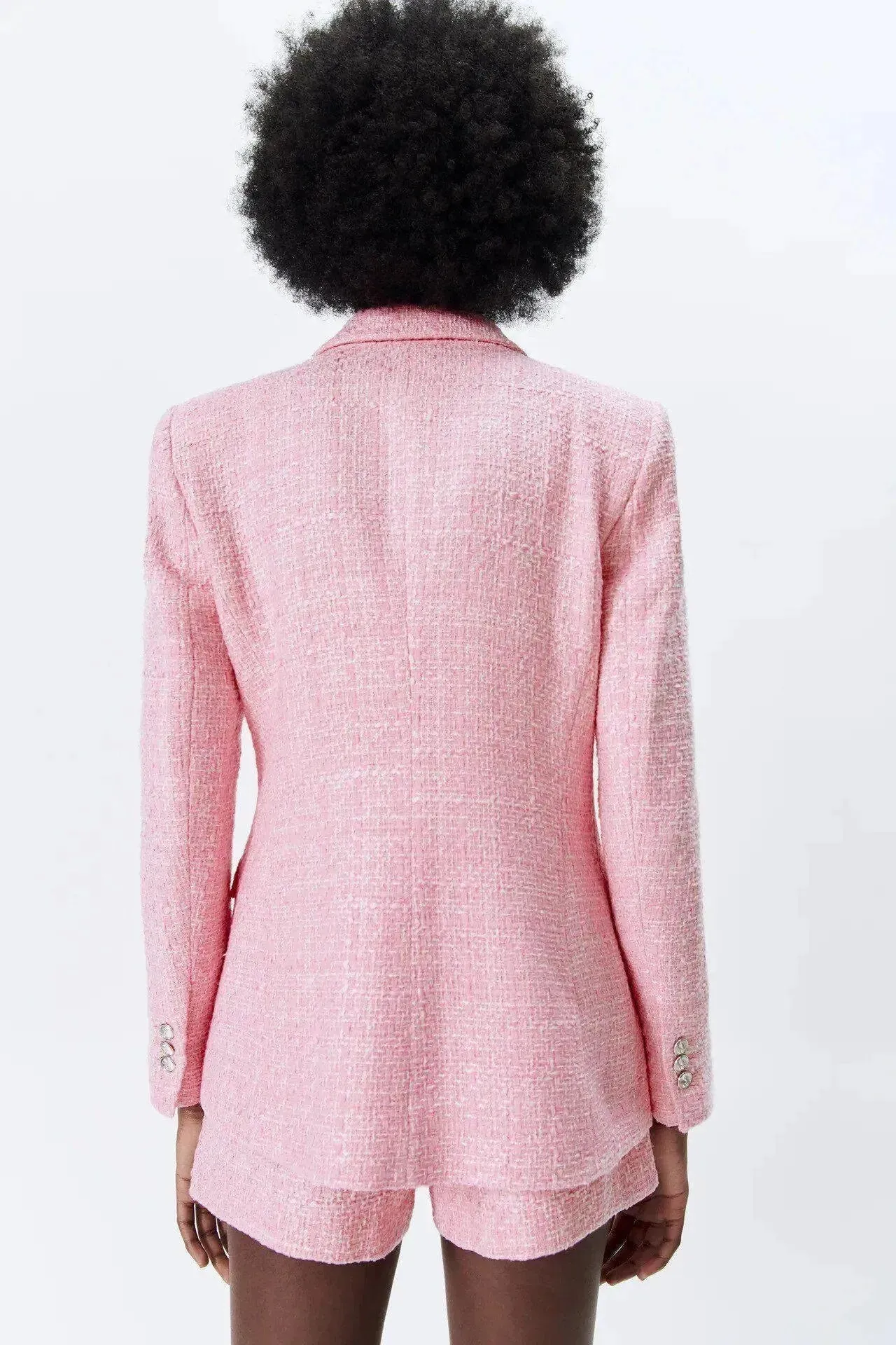 Pink Tweed Blazer Women - Formal-Business - Plain-Solid
