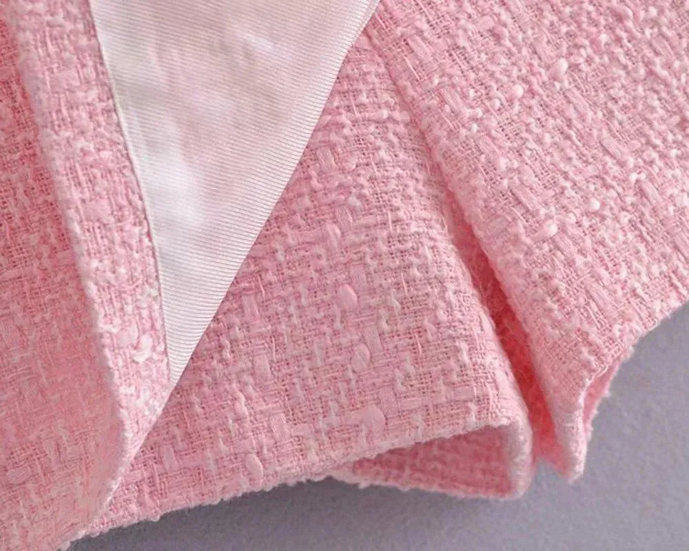 Pink Tweed Blazer Women - Formal-Business - Plain-Solid
