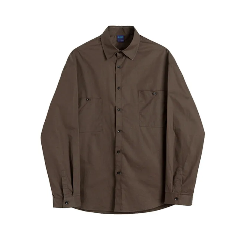Retro Simple Korean Style Men's Long-sleeved Shirt