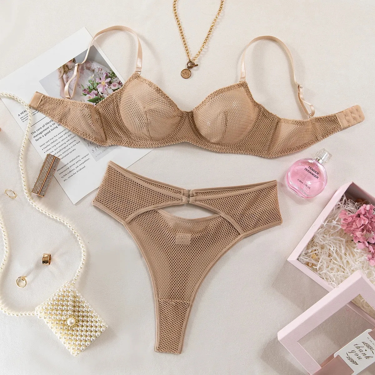 Sexy Mesh Sheer Push Up Lingerie Set
