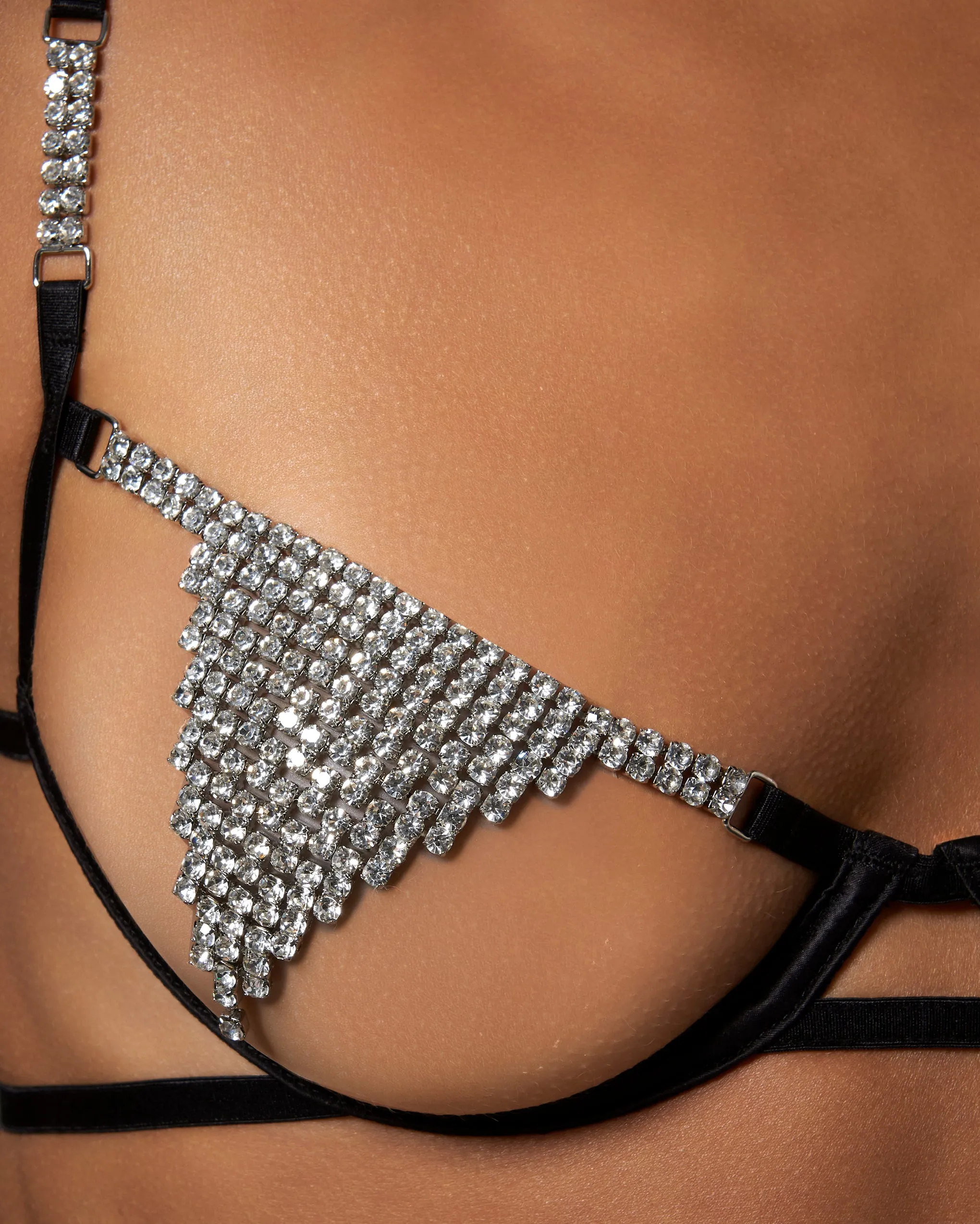 Susu Open Diamante Bra Black