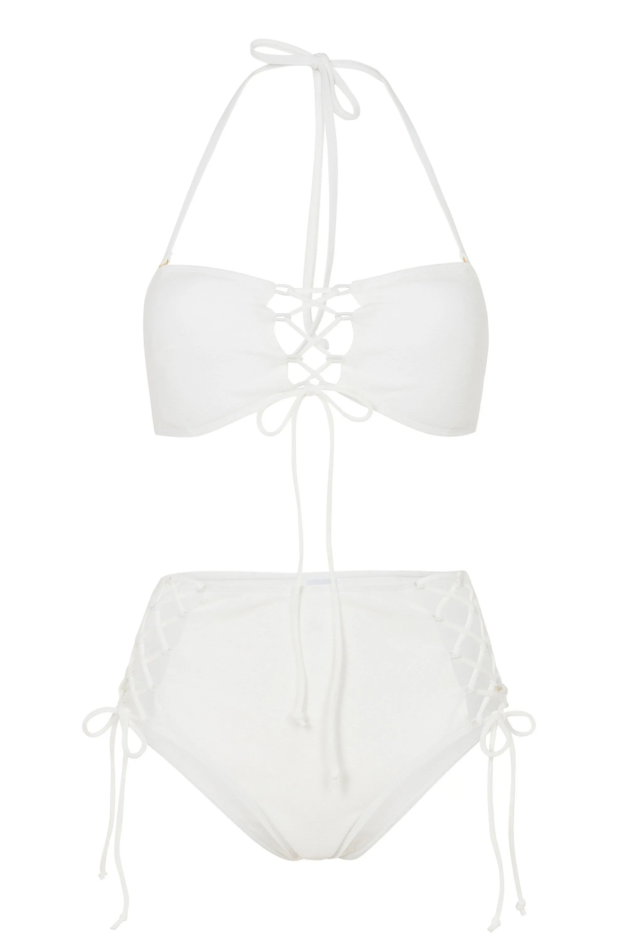 Wolf & Whistle White textured lace up bandeau B-F cups