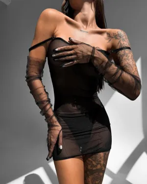 Womens Lingerie Fishnet Dress Mesh Badydoll Fishnet Bodysuit See Through Chemise